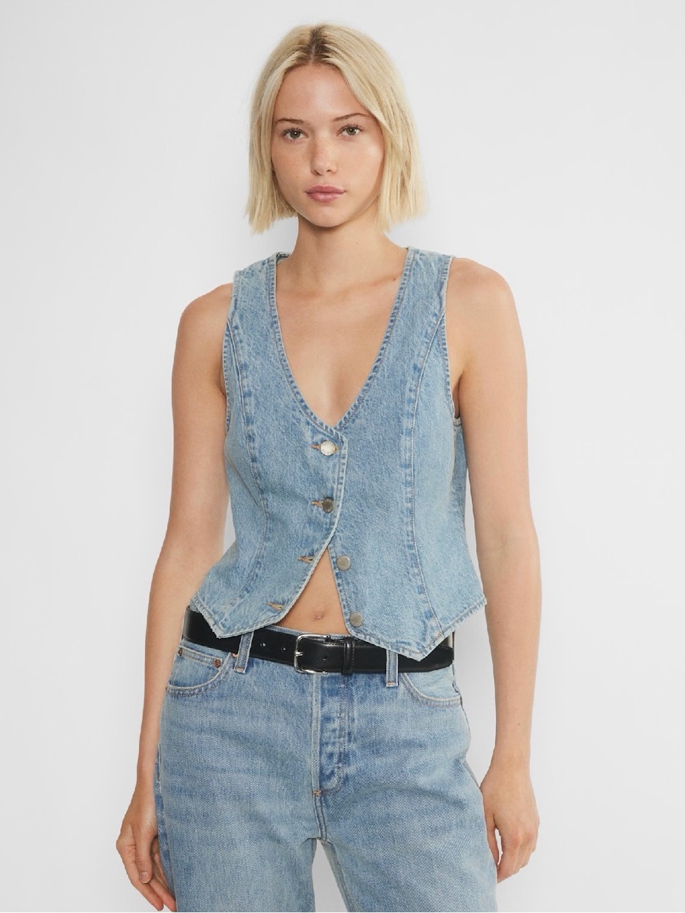 Aritzia Light Blue Denim Button-Front Vest